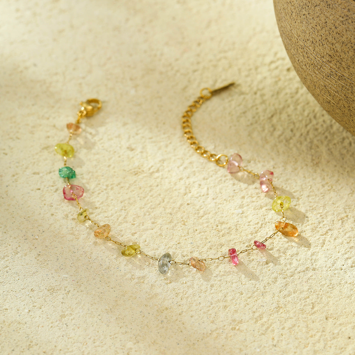 Collana di perline in pietra naturale colorata, alla moda e minimalista, per donne, placcata in acciaio inossidabile con lunghezza regolabile