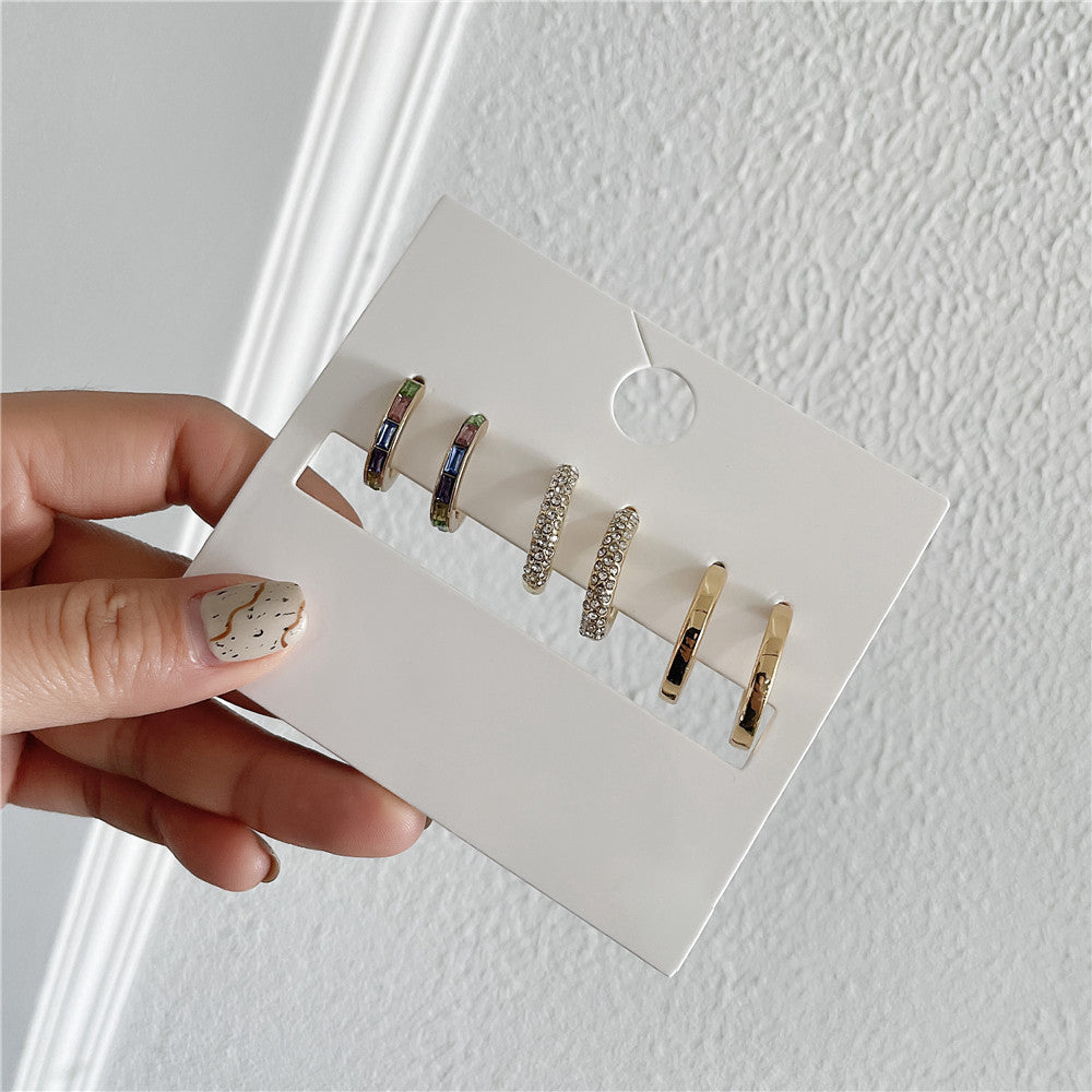 Minimalist Geometric Alloy Earrings with Micro-Inlaid Cubic Zirconia and Plated Finish