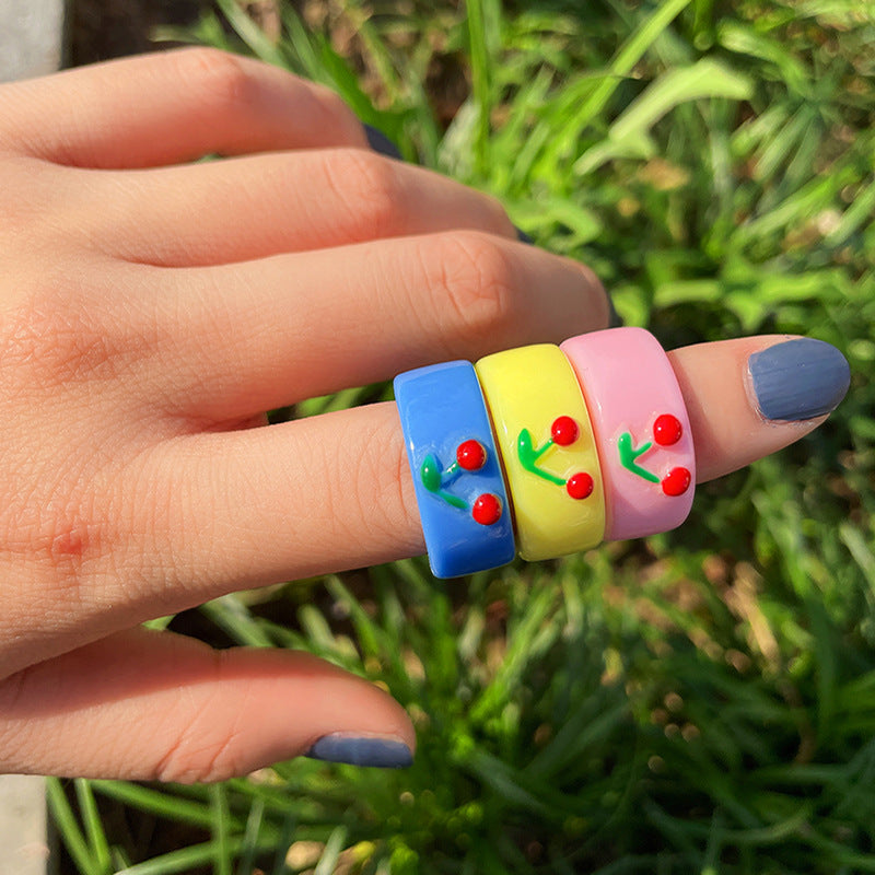 Minimalist Sweet Animal Frog Floral Resin Ring for Women