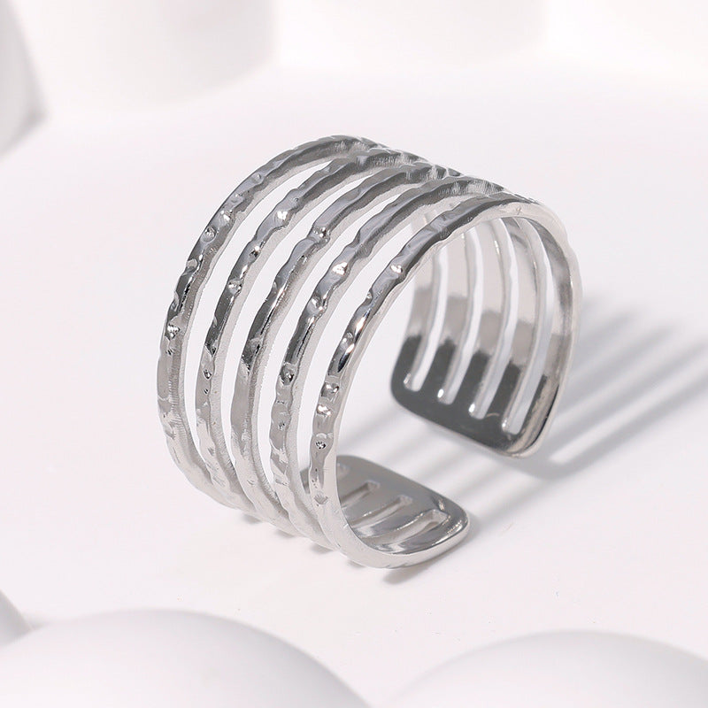 Minimalist 18K Gold Plated Open Geometric Titanium Steel Ring for Women