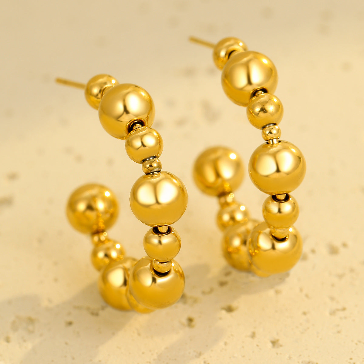 Minimalist Stainless Steel C-Shaped Stud Earrings with Polished Finish for Women