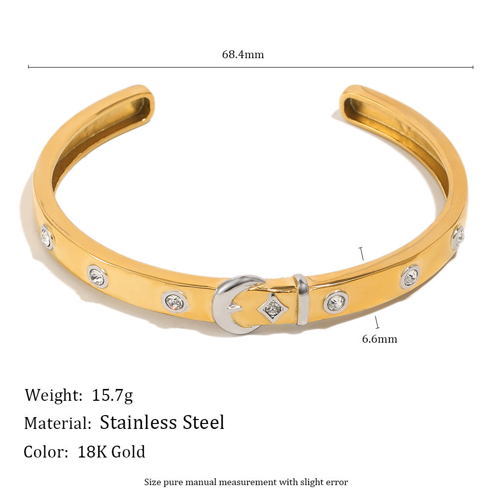 Minimalist Luxury 18K Gold Plated Stainless Steel Star Moon Rhinestone Bracelet for Women