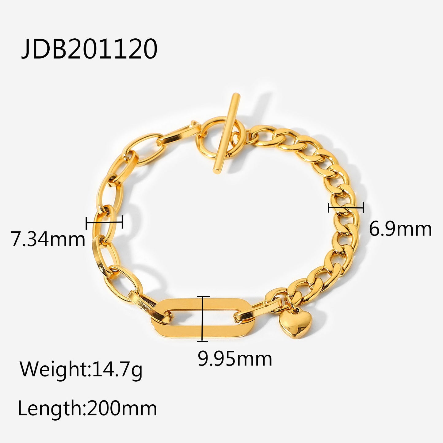Vintage Geometric Plated Stainless Steel Cuban Link Chain Bracelet for Women