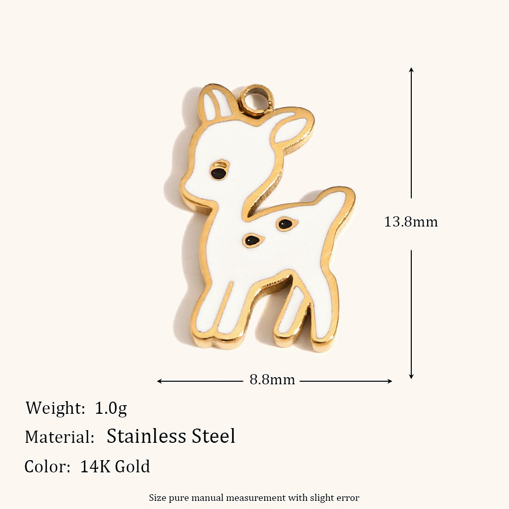 Ciondolo natalizio per creazione di gioielli fai da te in acciaio inossidabile con placcatura in oro 14K e finitura smaltata con motivi di Babbo Natale, alci, fiocchi di neve e confezioni regalo