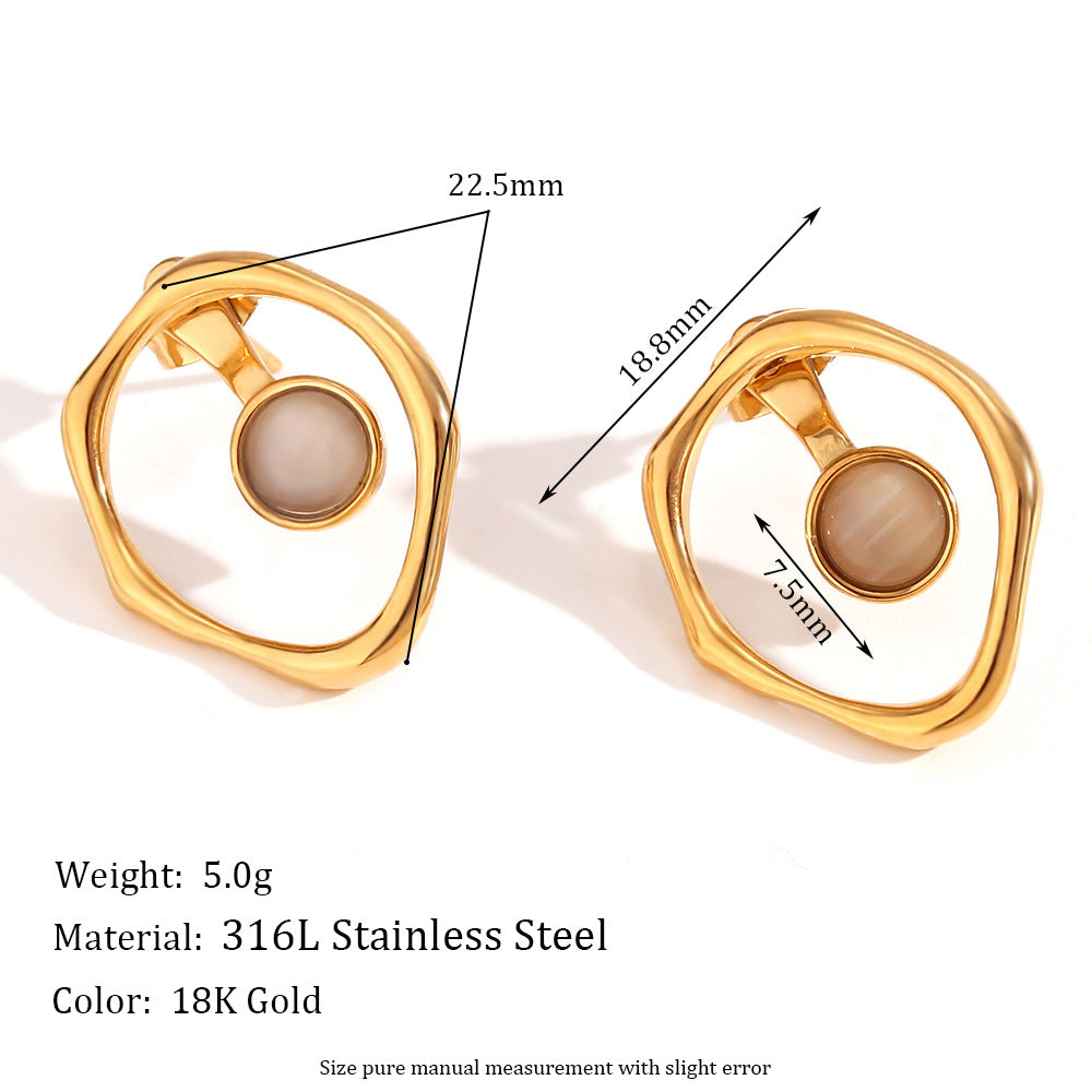 Orecchini a clip vuoti geometrici vintage in acciaio inossidabile placcati oro 18 carati da donna