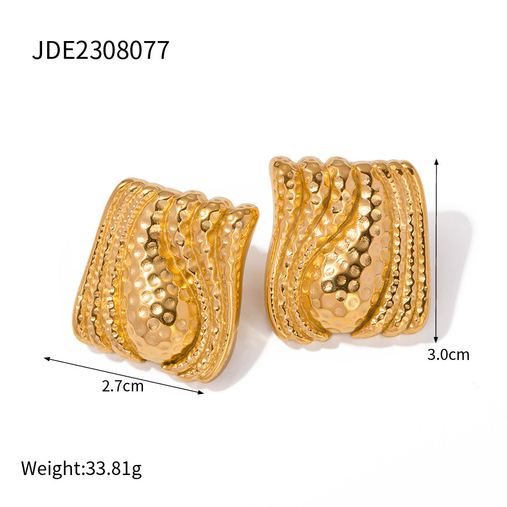 Minimalist Geometric Stainless Steel Ear Studs with 18K Gold Plating for Women