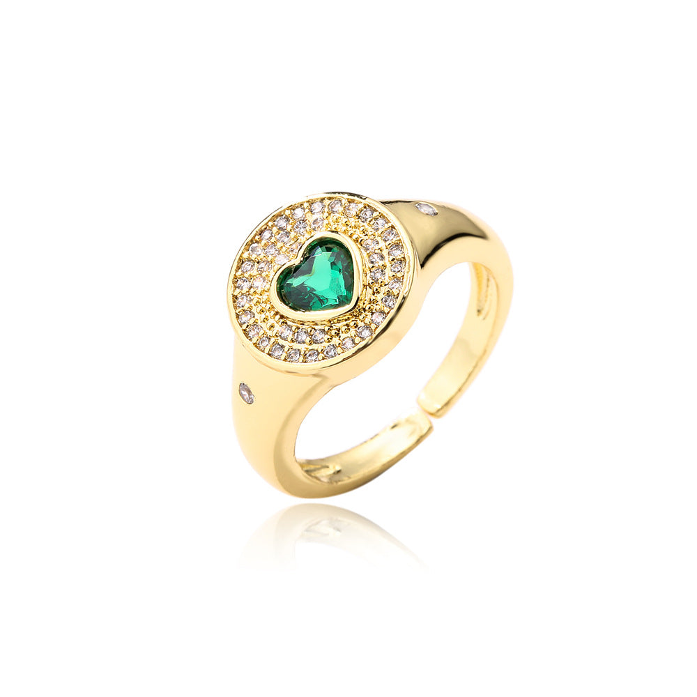Minimalist Heart Micro-Inlaid Cubic Zirconia Gold Plated Brass Ring for Women