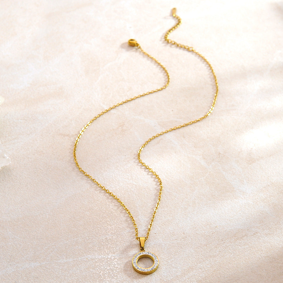 Set di gioielli minimalista geometrico rotondo in acciaio inossidabile placcato con zirconia cubica e catena a cavo per donna