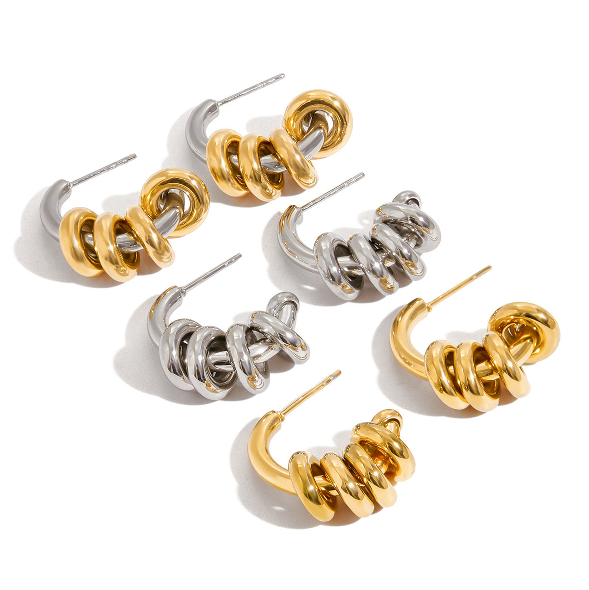 Geometric Stainless Steel Plated C-Shape Stud Earrings for Women