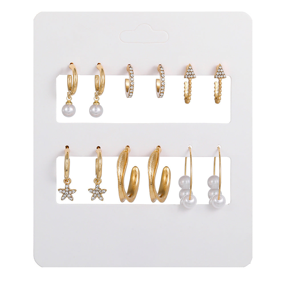 Vintage Sweet Round Heart Alloy Plated Pearl Hoop Earrings for Women