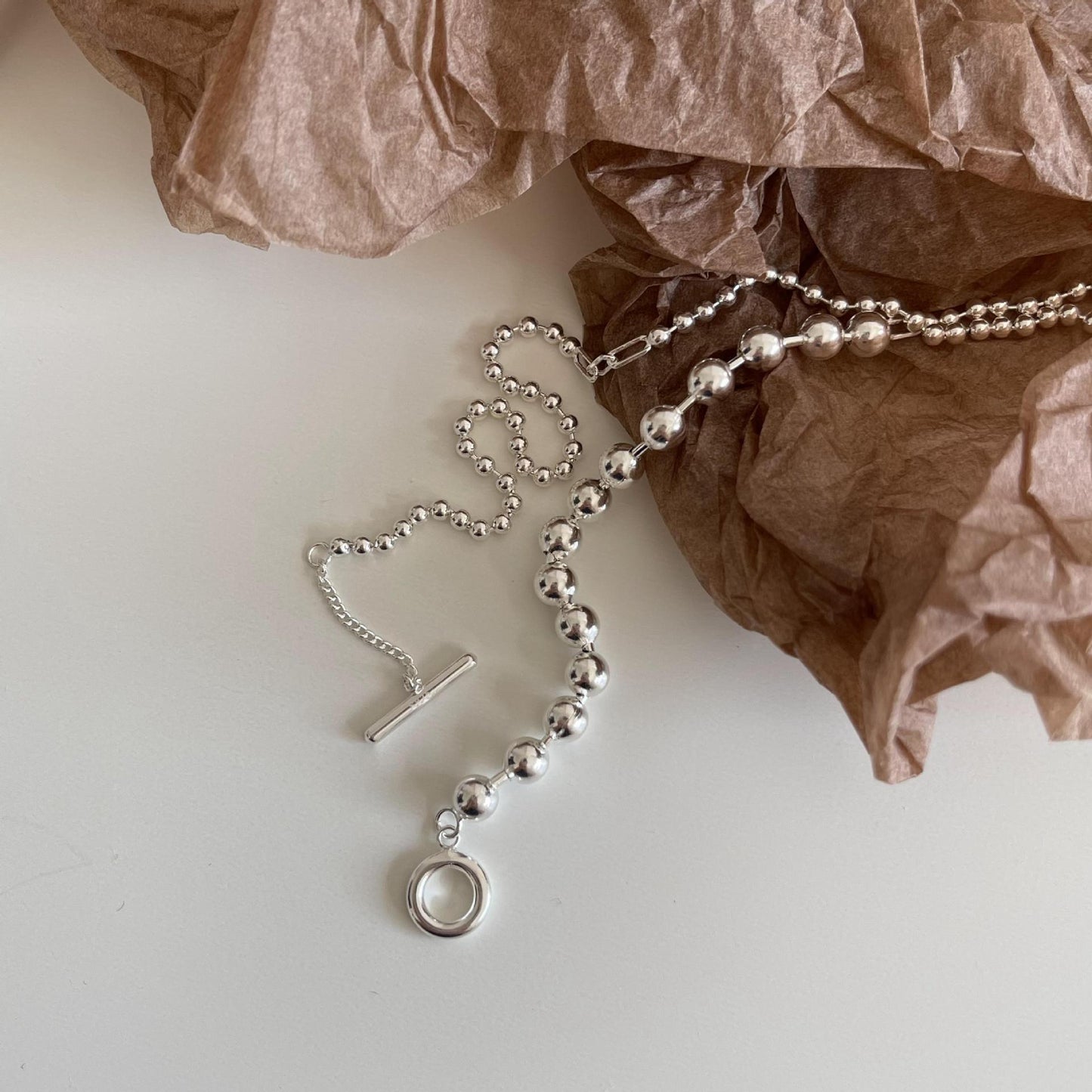 Minimalist 925 Sterling Silver Geometric Round Gold Plated Ball Chain Necklace