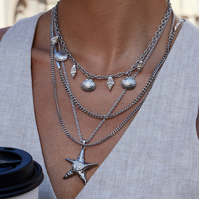 Elegante Collana a Forma di Stella Marina in Acciaio al Titanio con Finitura Placcata per Donne, Pendente Geometrico Minimalista su Catena in Acciaio Inossidabile