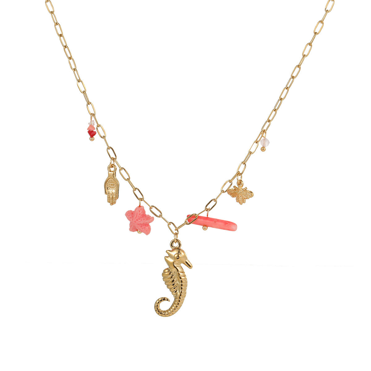 Collana con pendente a conchiglia da donna, ispirata all'oceano, alla moda, in acciaio inossidabile placcato oro 18 carati, design geometrico, lunghezza regolabile