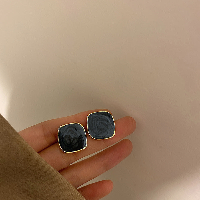 Vintage Floral Oval Enamel Earrings with Silver-Plated Copper Base and 14K Gold Posts for Women