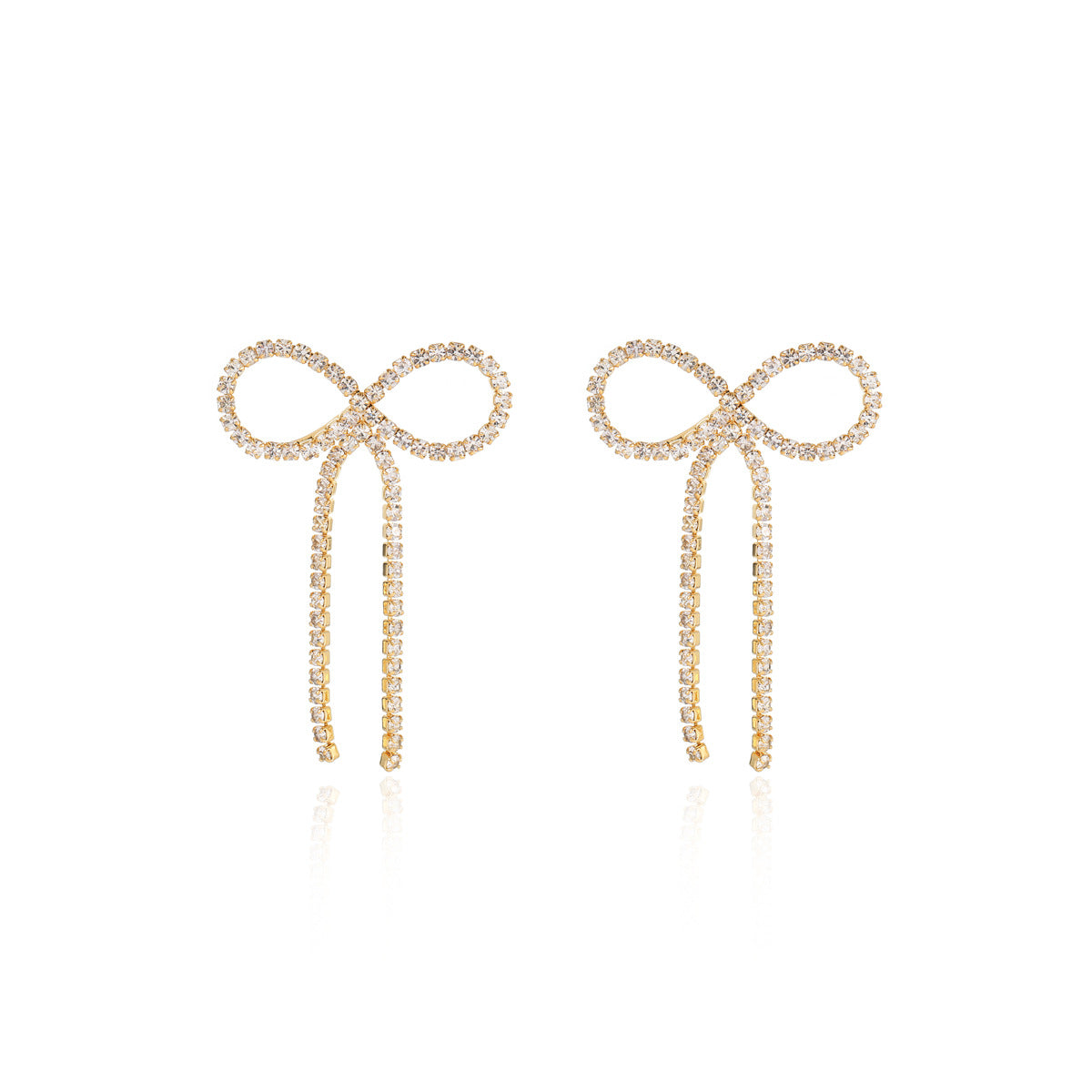 Pendientes de acero inoxidable para mujer con lazo de borla, circonitas incrustadas y acabado chapado