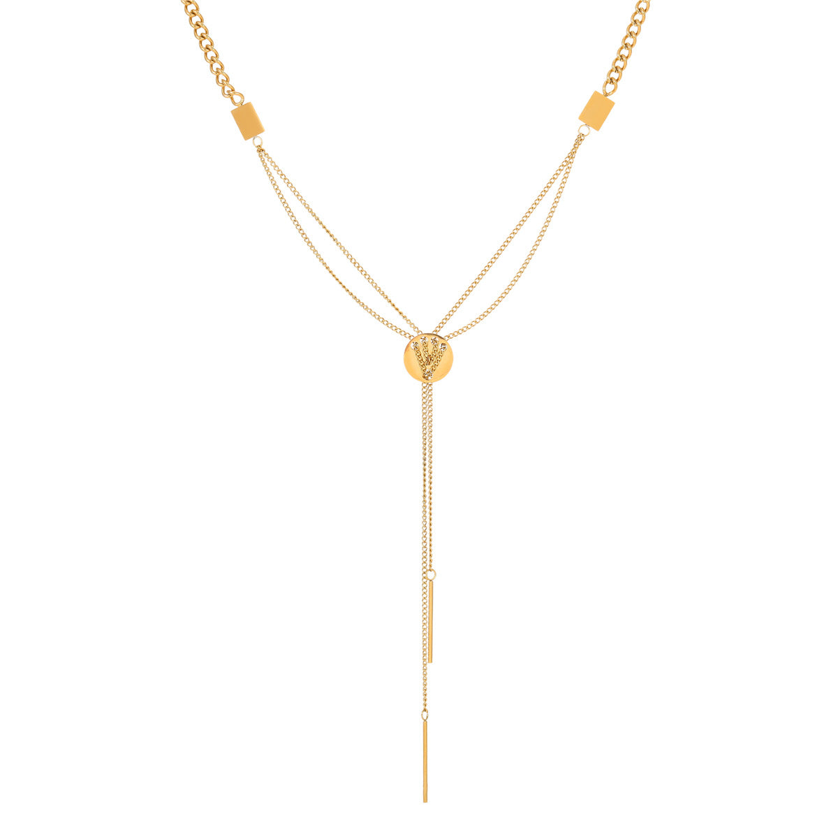 Elegante collar con colgante geométrico en forma de Y de acero inoxidable con acabado chapado para mujer