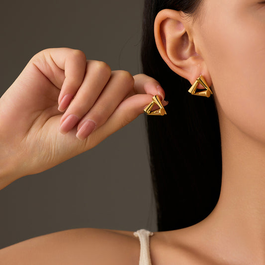 Minimalist Geometric Stainless Steel Earrings with Cone Shape Design, Electroplated for Elegant and Versatile Everyday Wear