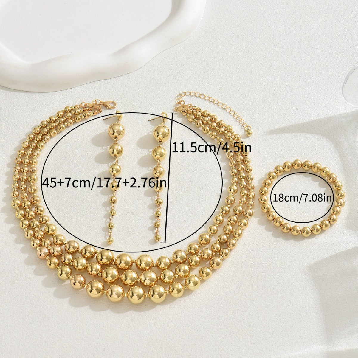 Set di collana con pendente in lega da donna in stile geometrico con orecchini e bracciale placcati, con anelli rotondi e ovali e catena a clavicola con perline