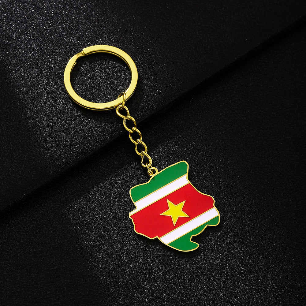 Llavero colgante con mapa y bandera de Surinam, de acero inoxidable, estilo étnico vintage