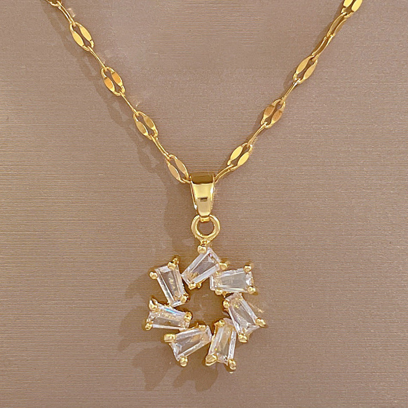 Conjunto de collar y pendientes de acero de titanio de lujo con diamantes de imitación geométricos