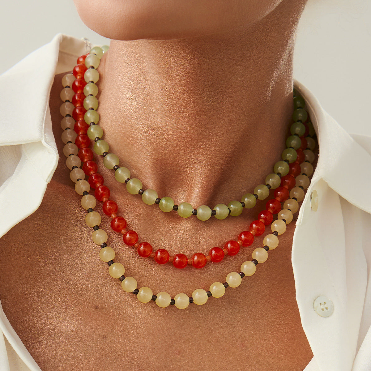 Collar de perlas redondas étnicas de colores con cuentas minimalistas para mujer, cadena de clavícula con cuentas de cristal