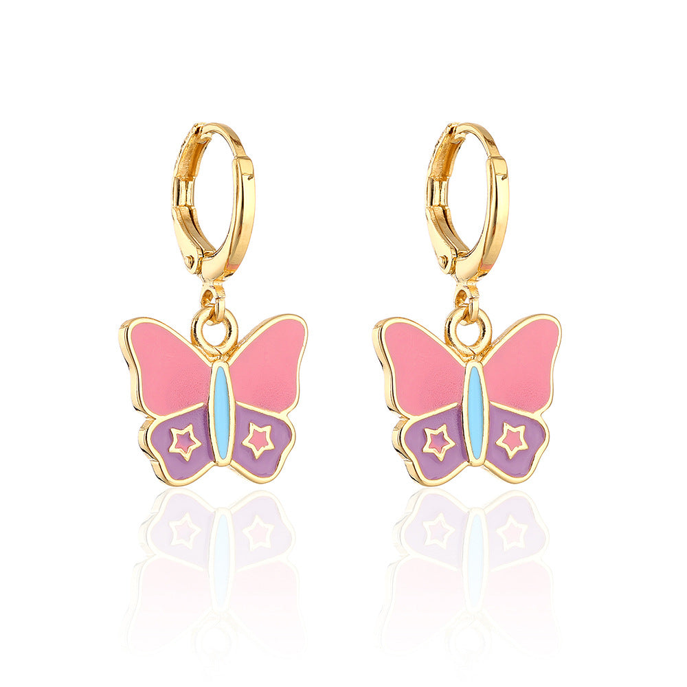 Minimalist Butterfly-Shaped Copper Earrings with Gold Plating and Enamel Finish for Women
