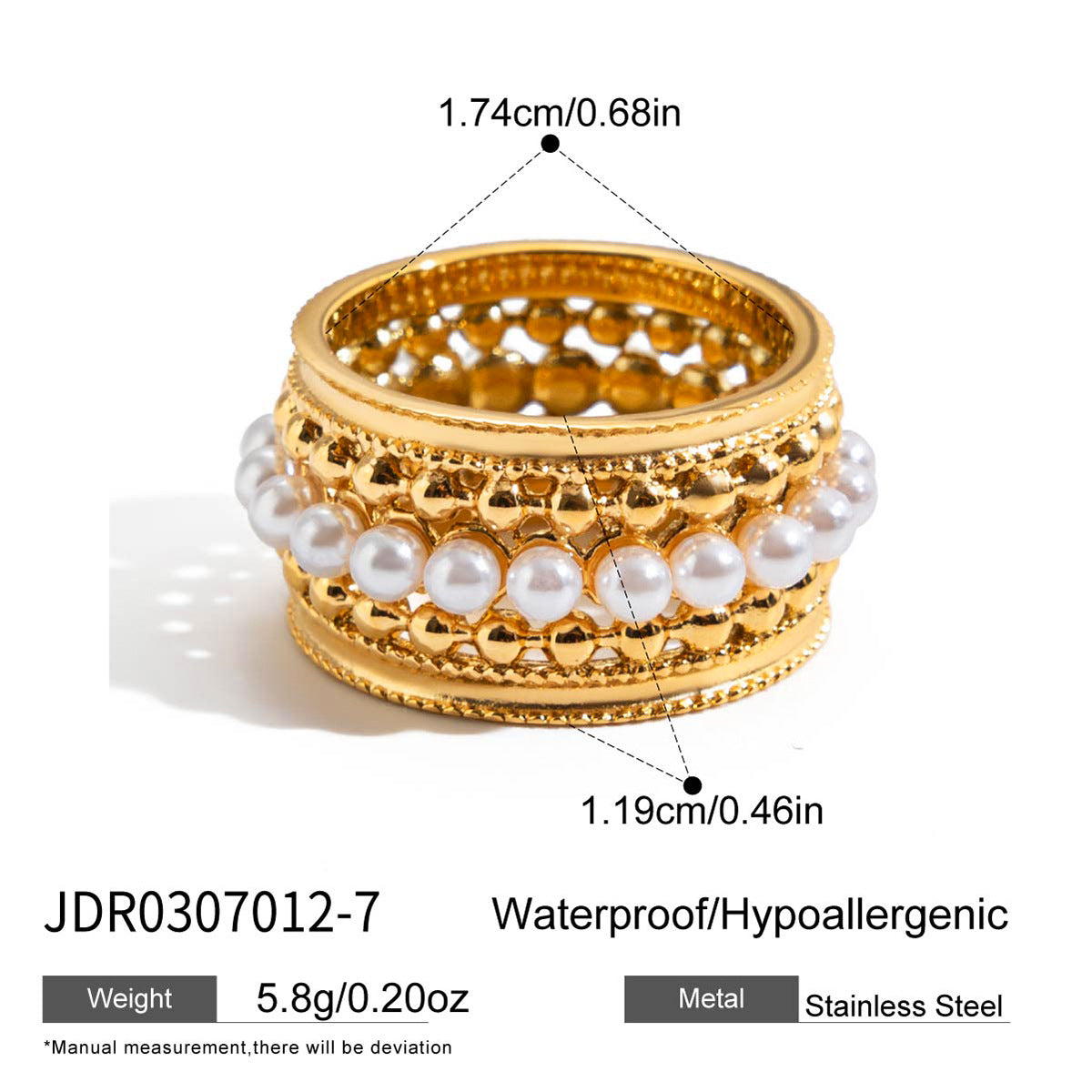Anello da donna in acciaio al titanio geometrico goffrato pizzo con finitura placcata, accessorio di moda in acciaio inossidabile