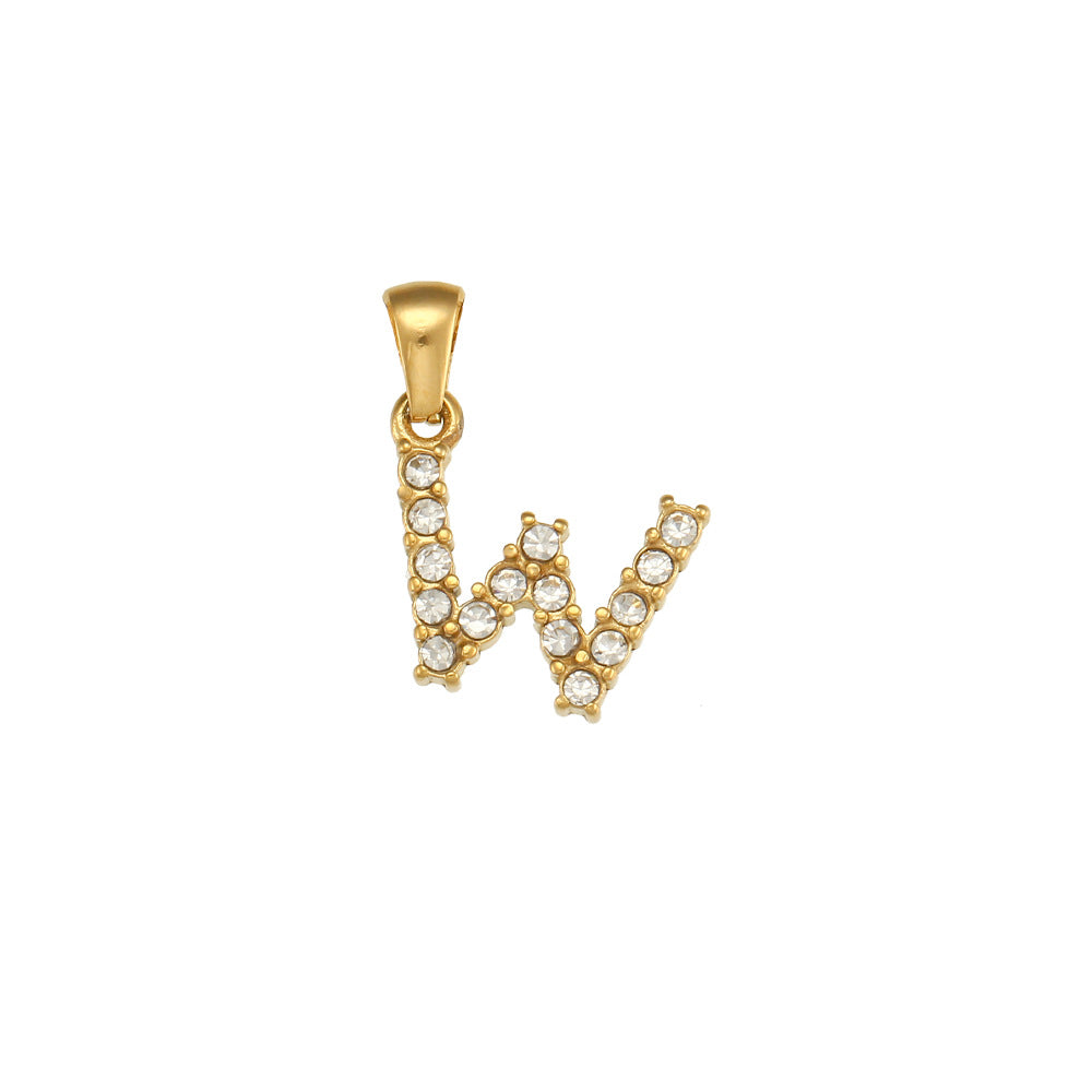 Minimalist Letter Pendant Necklace Stainless Steel with 18K Gold Plating Micro-Pave Zirconia and Pearl Accents