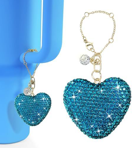 Rhinestone Inlaid Heart and Teardrop Ceramic Charm Bar with Stainless Steel Chain