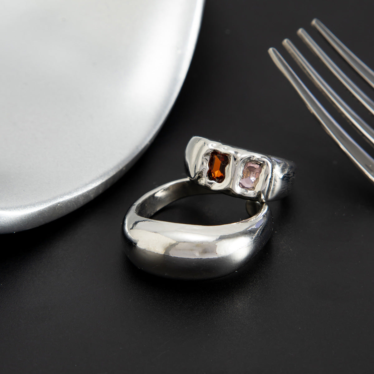 Minimalist Geometric Polished Alloy Micro Rhinestone Inlay Open Toe Ring Set for Women