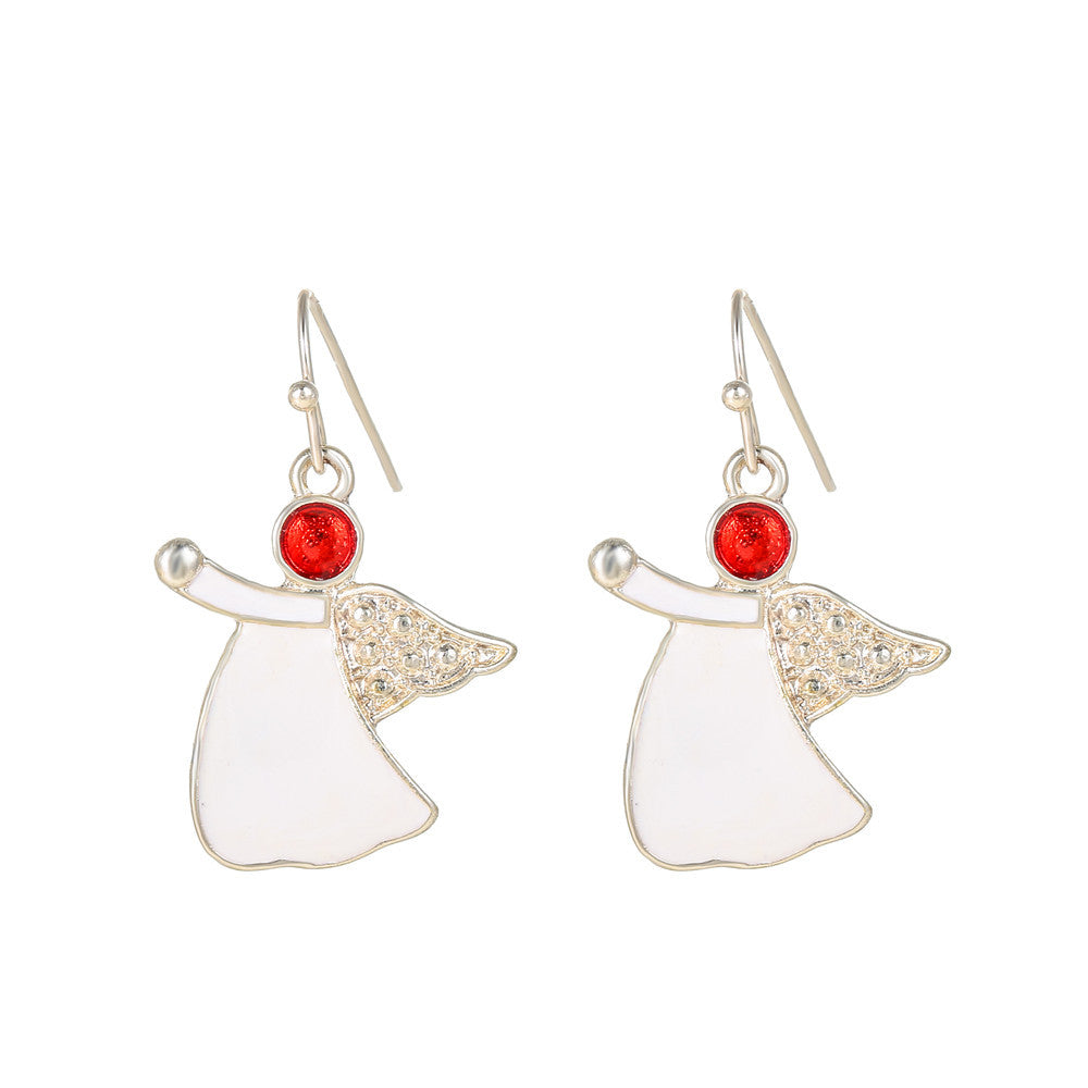 Drip Oil Alloy Geometric Santa Claus Candy Snowman Christmas Boot Earrings for Women