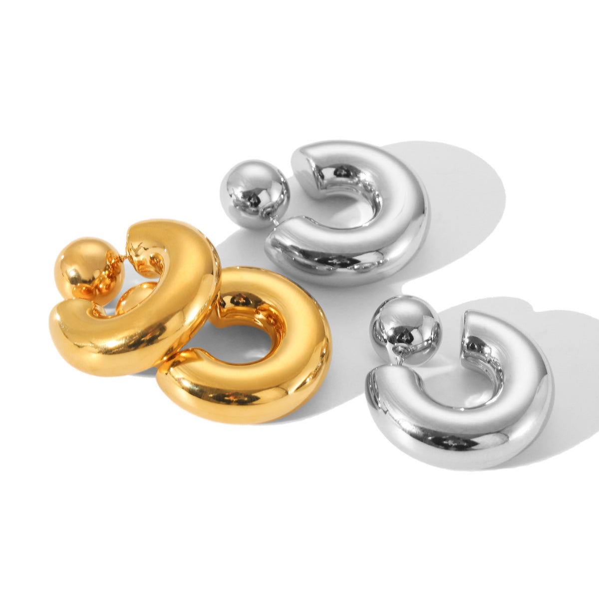 Minimalist Geometric Ball-Shaped Stainless Steel Stud Earrings with Plated Finish for Women