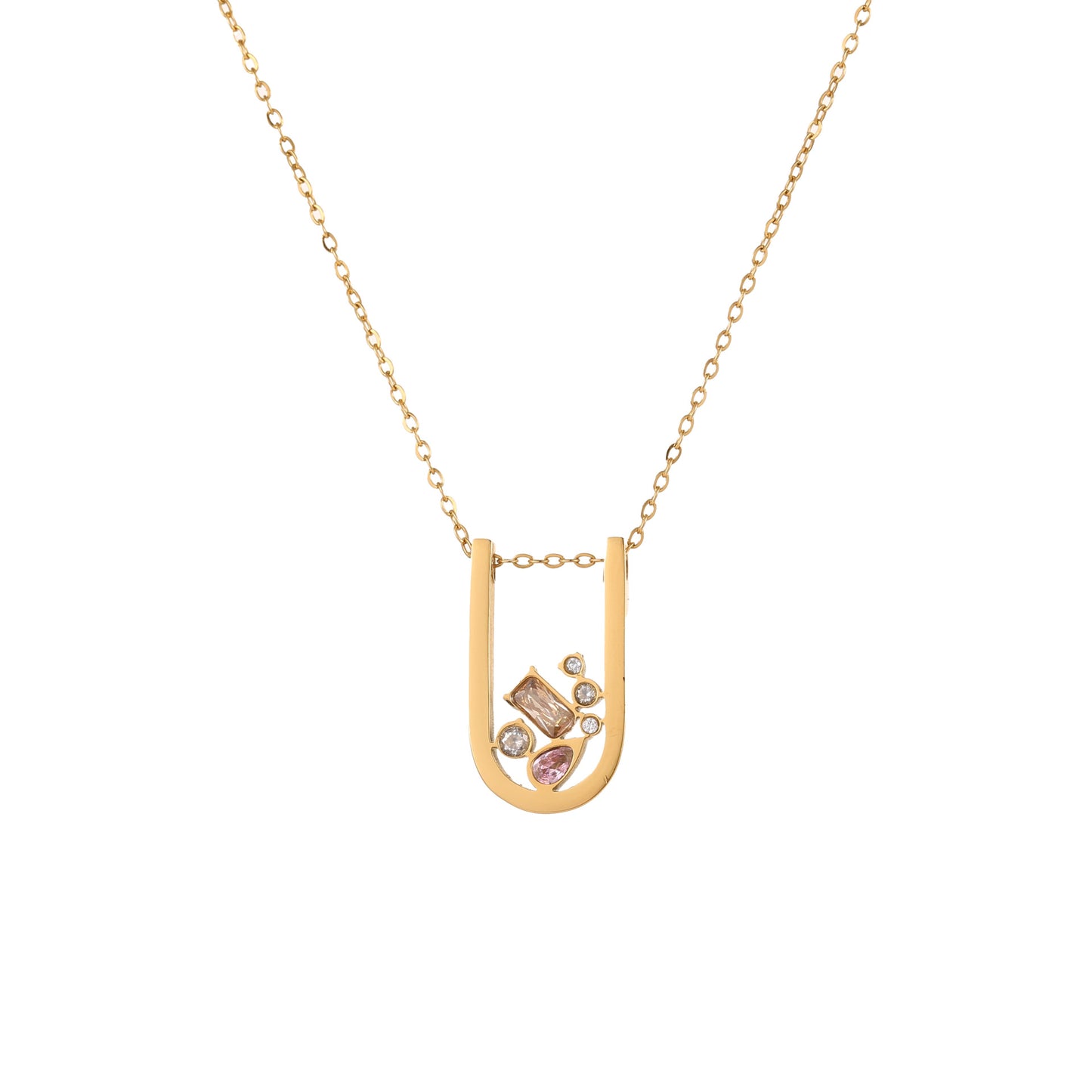 Set di collana geometrica in acciaio inossidabile con placcatura in oro 18 carati e inserti in zircone, da donna