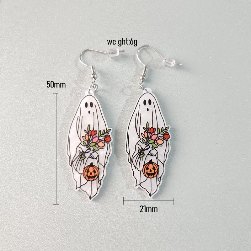 Lindos Pendientes Acrílicos de Halloween con Motivos de Fantasma, Calabaza, Abeja y Flores en Forma de Corazón para Mujer