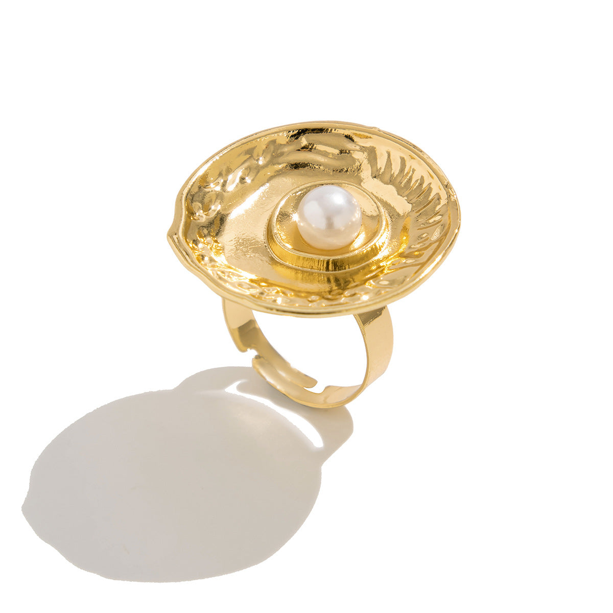 Anello aperto geometrico floreale barocco da donna con intarsio di perle imitate e finitura in metallo galvanizzato