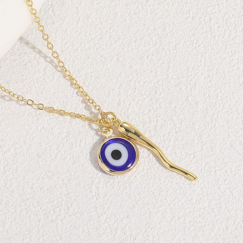 Fashionable Stainless Steel Evil Eye Twisted Horn Chili Pendant Necklace with Cable Chain for Women