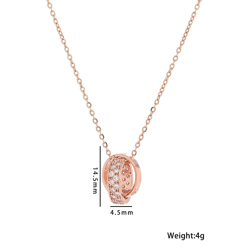 Collana con ciondolo a doppio anello geometrico da donna, catena a medaglione in acciaio al titanio con placcatura in rodio