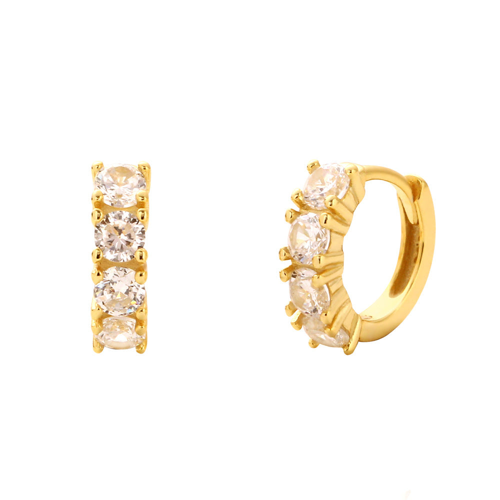Minimalist Geometric S925 Sterling Silver Rhinestone-Inlaid Hoop Earrings for Women with Luxe Finish