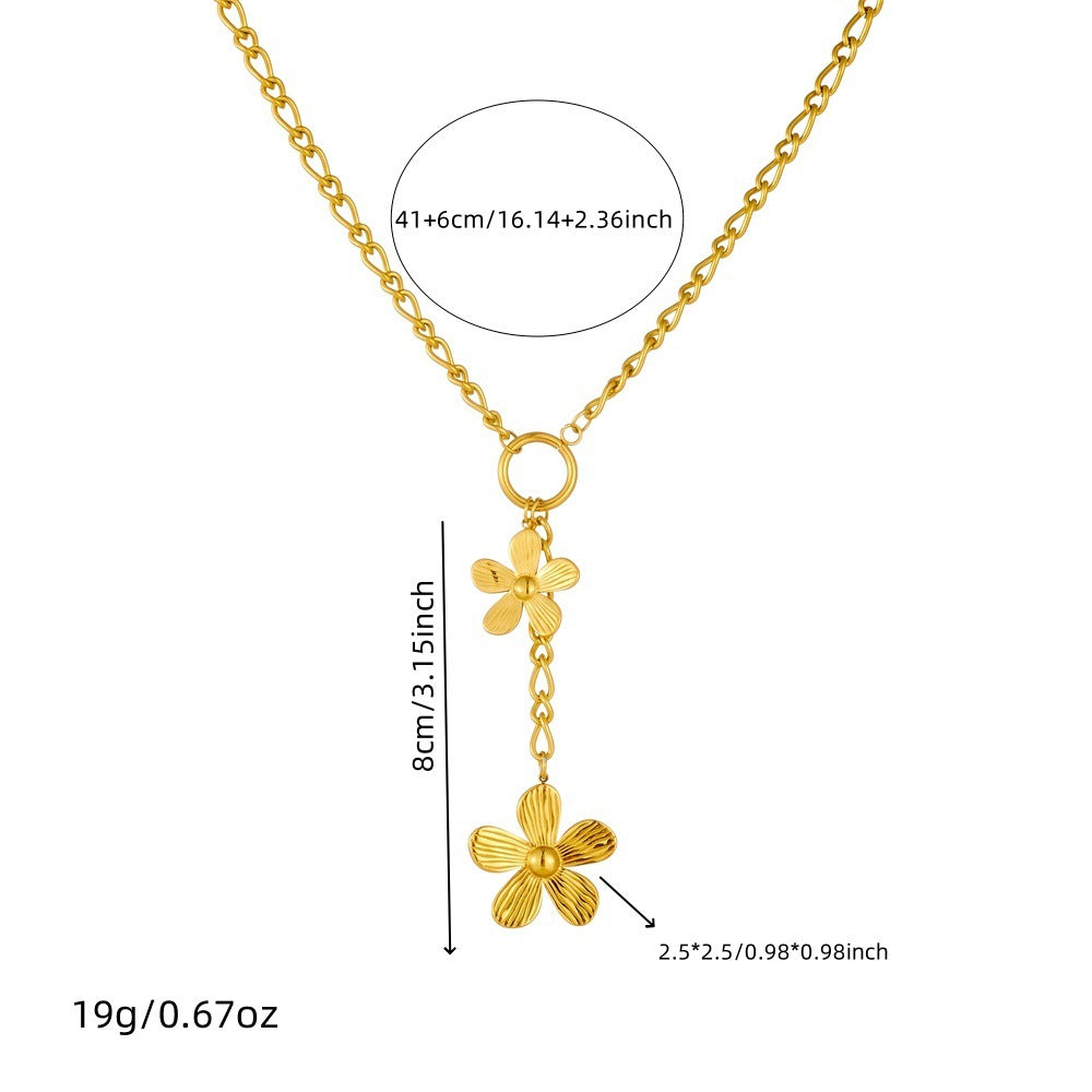 Fashion Stainless Steel Plated Long Tassel Necklace with Heart Floral Round Moon Sun Teardrop Shapes and Rhinestone Accents for Women