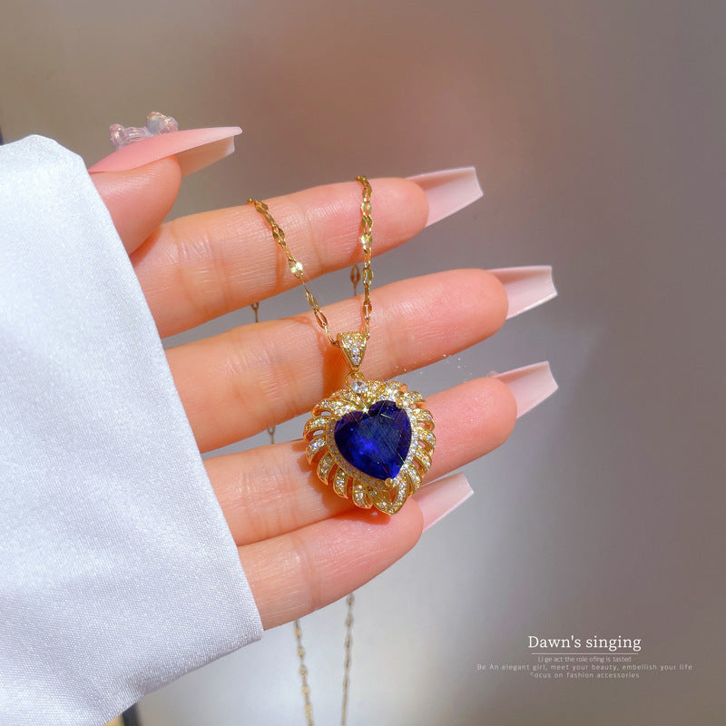 Minimalist Heart-Shaped Titanium Steel Necklace with Micro-Paved Zirconia, Gold-Plated Copper Pendant, Dainty Ins Style