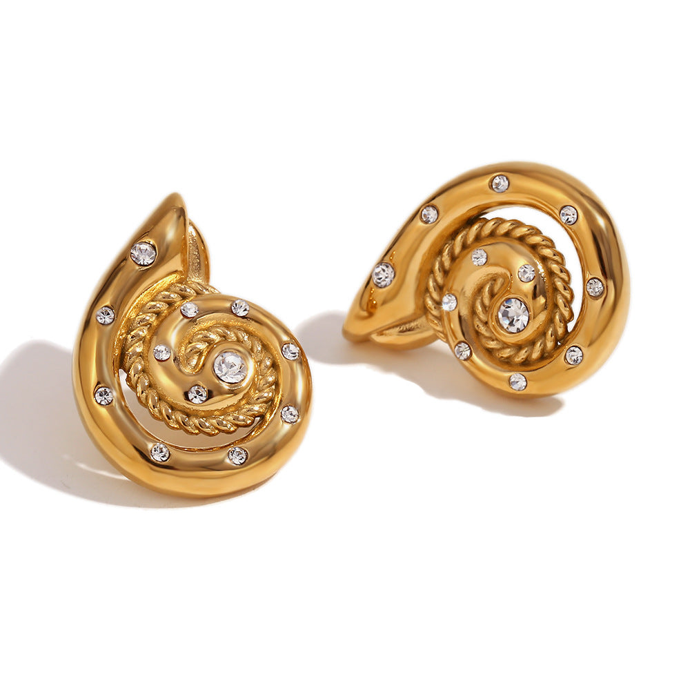 Orecchini da Donna a Forma di Guscio di Lumaca d'Ispirazione Vintage in Acciaio Inox Placcato Oro 18K