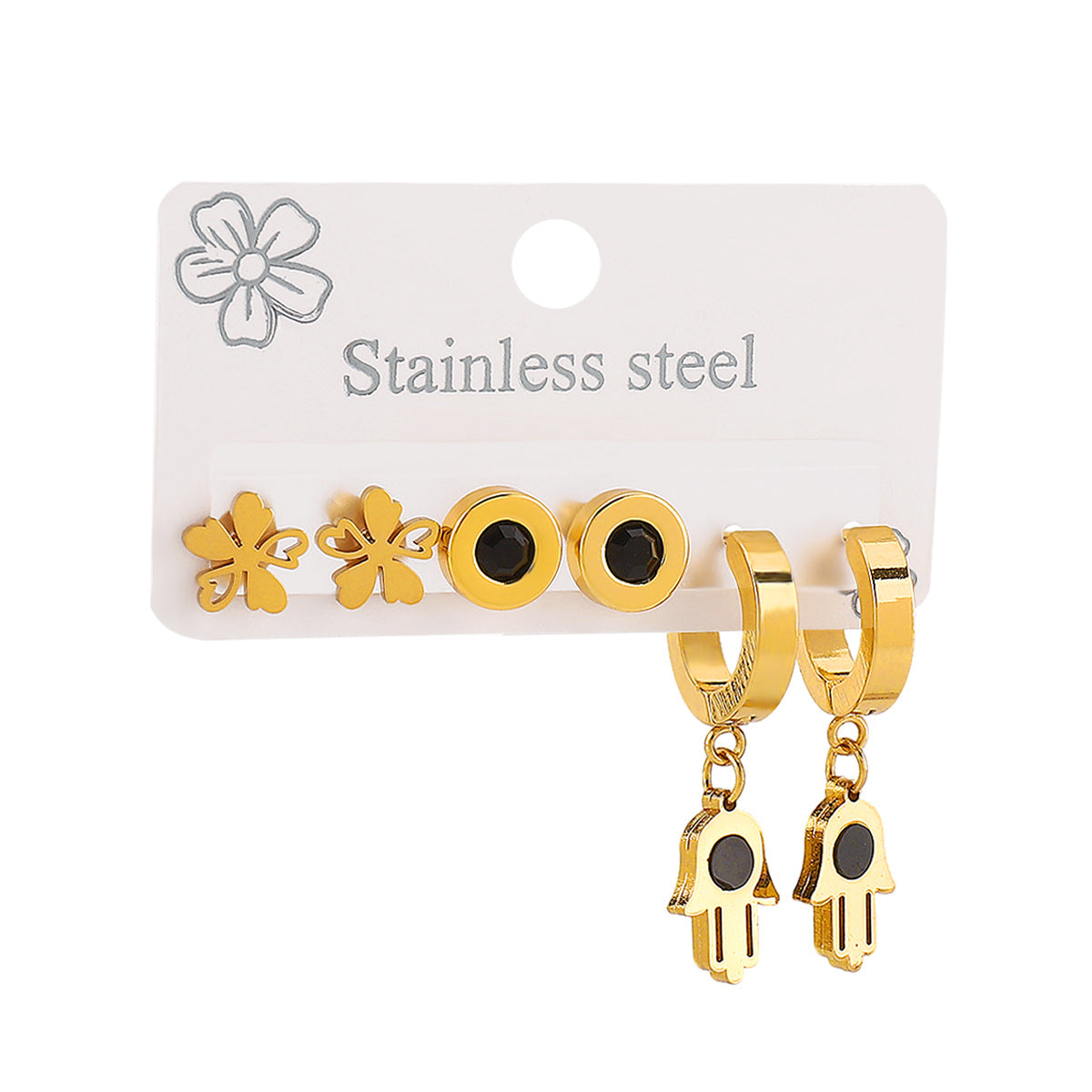 Ethnic Vintage Style Geometric Stainless Steel Earrings Set with Eye Motif and Enamel Finish