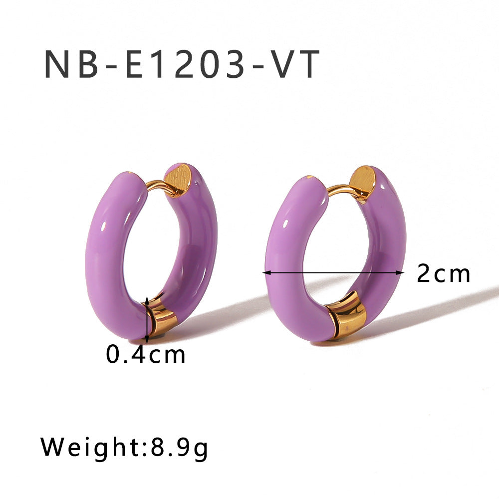 Orecchini a Cerchio Geometrici Minimalisti in Acciaio Inox con Placcatura in Oro 18K e Finitura Smaltata da Donna