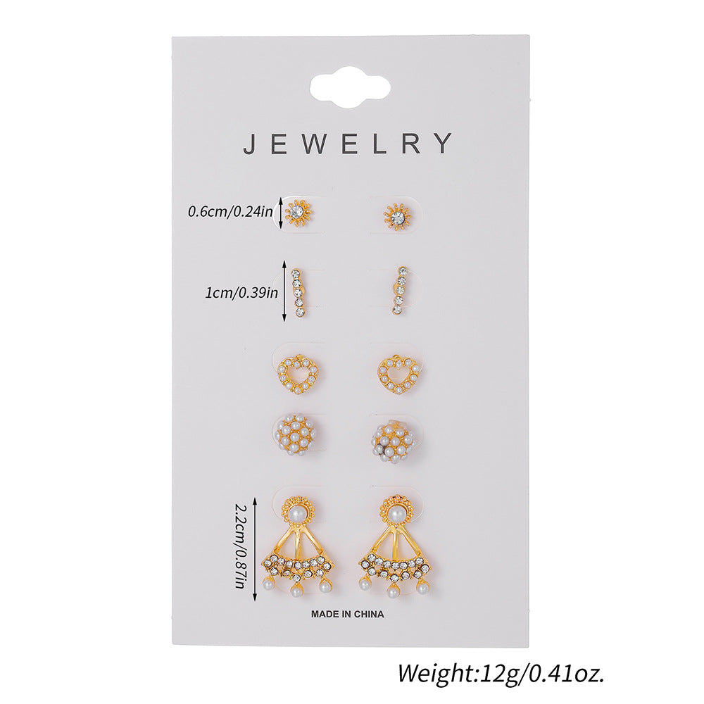 Minimalist Elegant Heart Butterfly Geometric Stainless Steel Plated Pearl Cubic Zirconia Floral Earrings Set