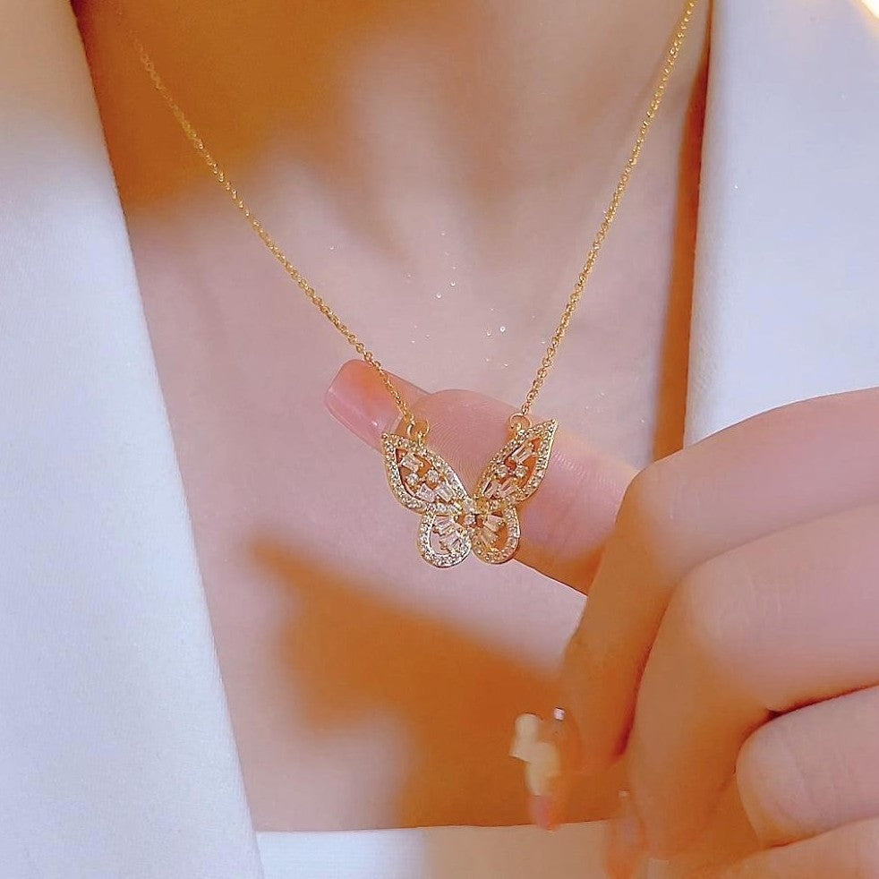 Minimalist Butterfly Pendant Necklace for Women Titanium Steel Plated Delicate Clavicle Chain with Irregular Design