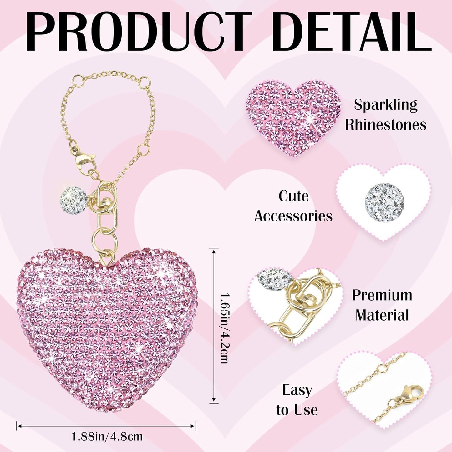 Rhinestone Inlaid Heart and Teardrop Ceramic Charm Bar with Stainless Steel Chain