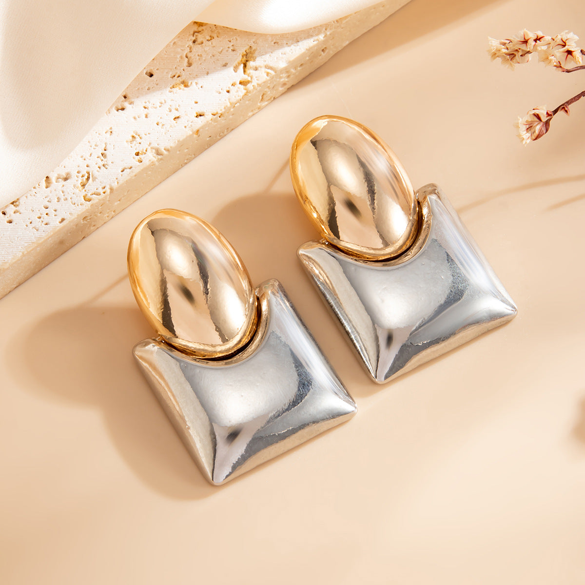 Minimalist Elegant Geometric Square Round Plated Zinc Alloy Earrings for Women