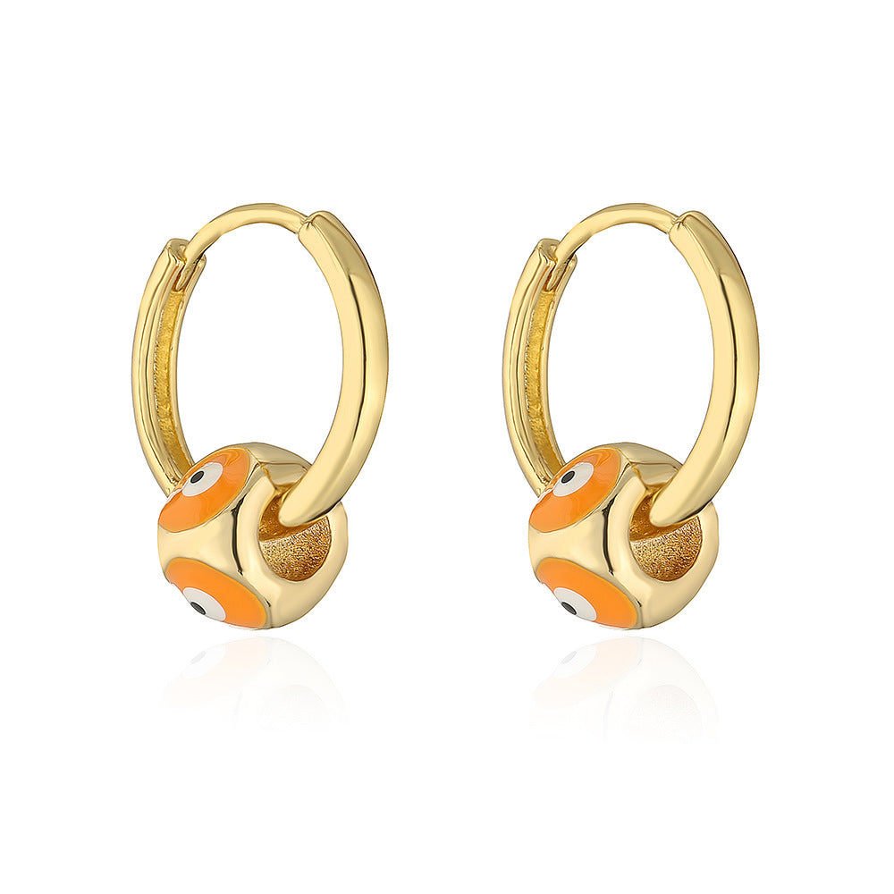 Vintage Evil Eye Geometric Earrings in Copper with Gold Plating and Enamel Finish for Women