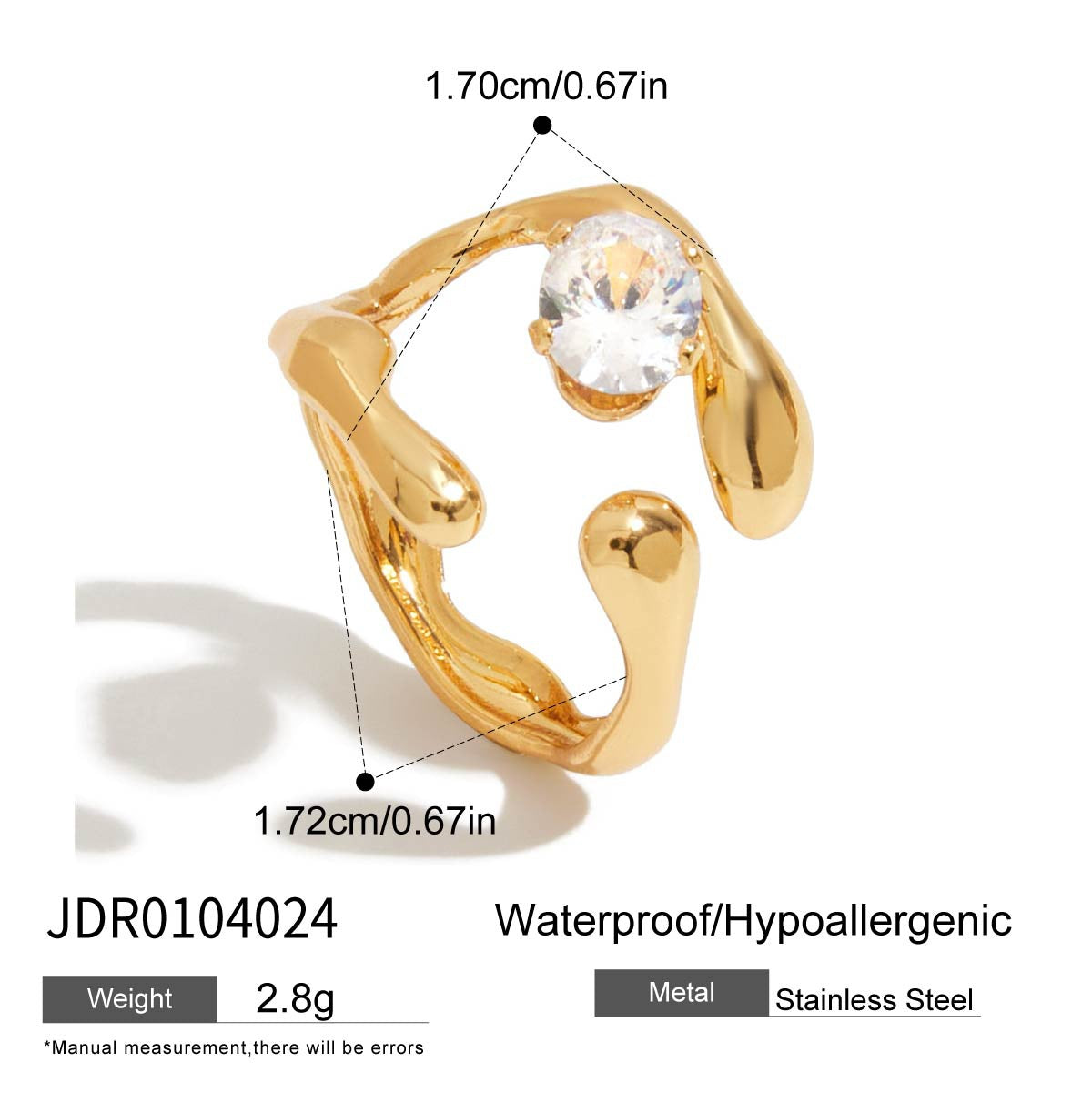 Elegant Geometric Cubic Zirconia Plated Stainless Steel Ring for Women