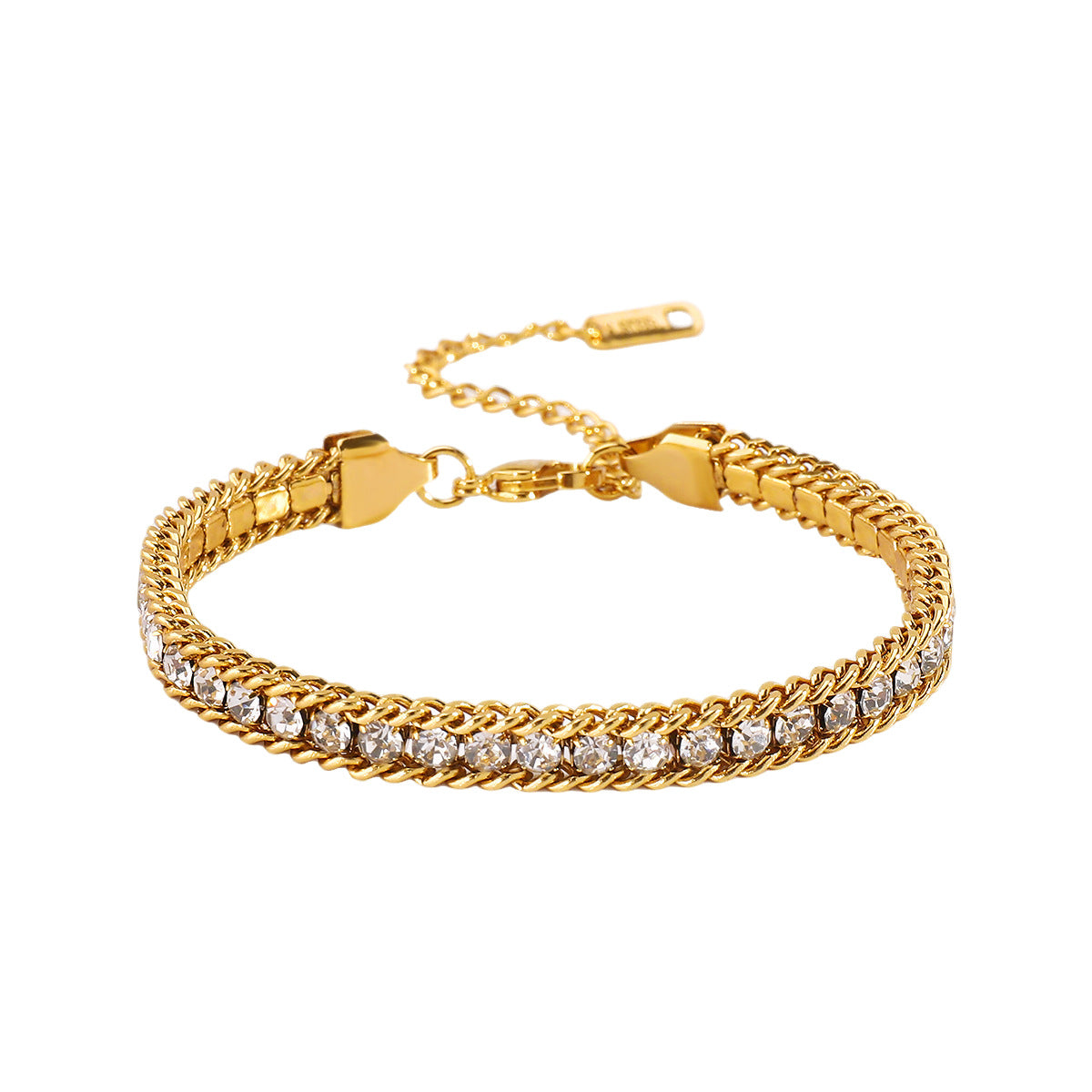 Bracciale Minimalista Elegante Geometrico in Acciaio Inossidabile con Intarsio di Zirconi Colorati per Donne